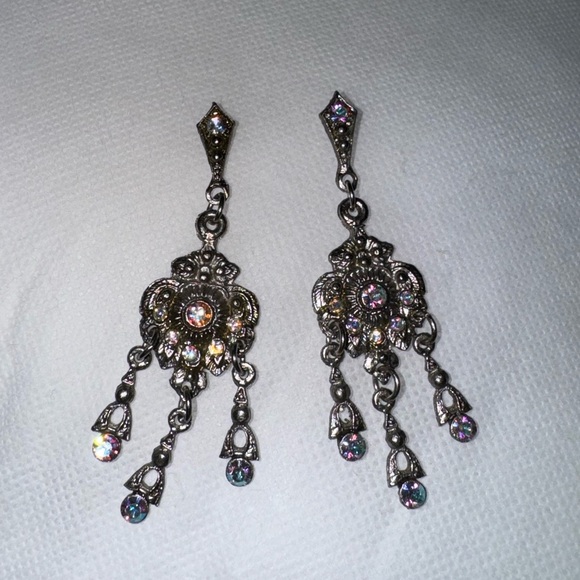 Vintage silver and iridescent gem dangle earrings